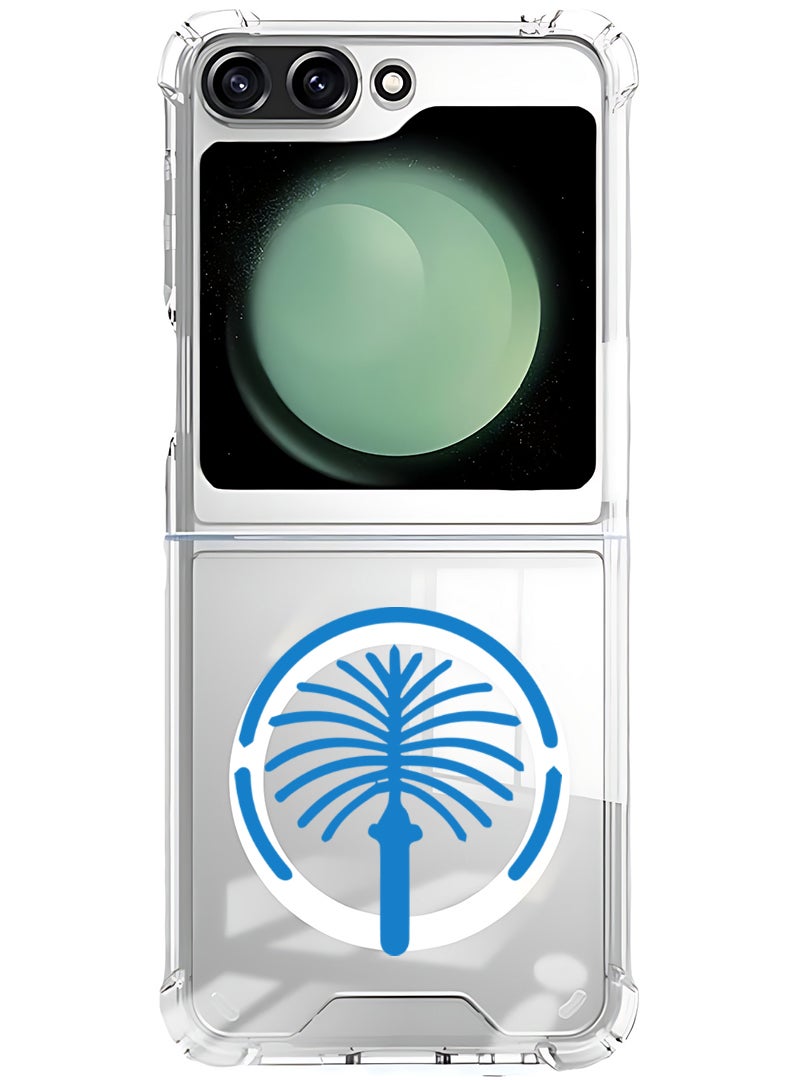 Theodor Magnetic Case for Samsung Galaxy Z Flip 6 Compatible with MagSafe Wireless Charging, Shockproof Phone Bumper Cover Palm Jumeriah Blue - Image 1