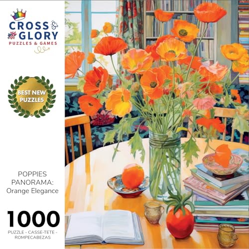 Cross & Glory - Jigsaw Puzzles 1000 Pieces for Adults | Poppies Panorama: Orange Elegance | 1000 Piece Puzzle for Adults | Art Flower Puzzle | Beautiful Design | Vibrant Pieces | Satin Finish - Image 2