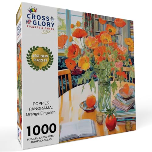 Cross & Glory - Jigsaw Puzzles 1000 Pieces for Adults | Poppies Panorama: Orange Elegance | 1000 Piece Puzzle for Adults | Art Flower Puzzle | Beautiful Design | Vibrant Pieces | Satin Finish - Image 3