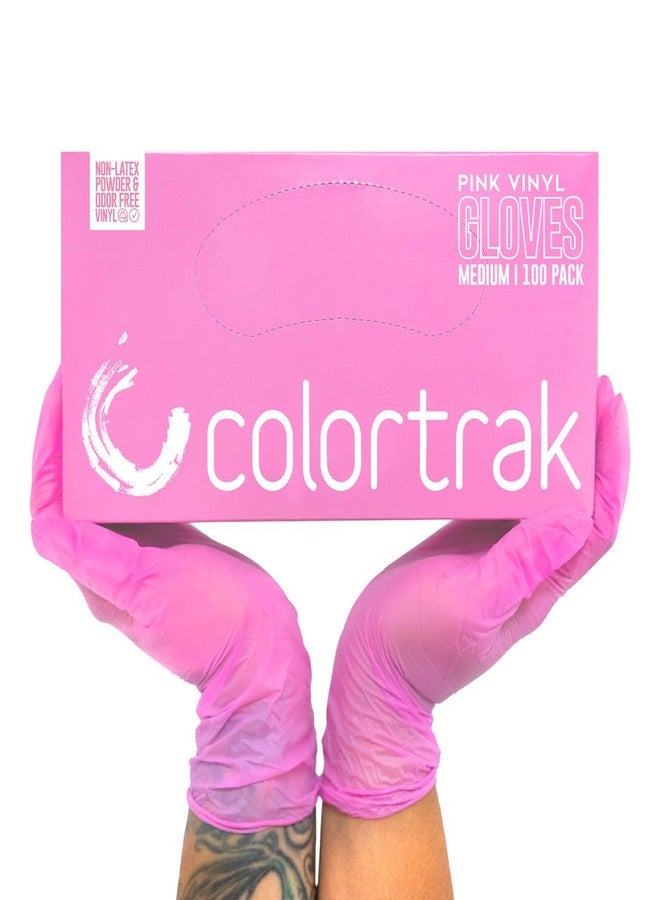 Colortrak Disposable Gloves - Single-Use, Powder Free Vinyl, Latex-Free, Sanitary Hair Stylist/Barber - Pack of 100, Pink, Medium - Image 1