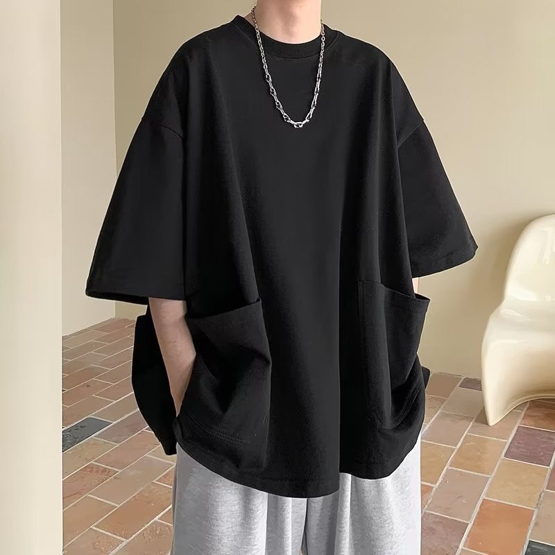 Men'S Oversized Short-Sleeve Workwear T-Shirt, Trendy American Retro Style, 5-Point Half-Sleeve, 2023 Heavy High Street Summer - Image 4
