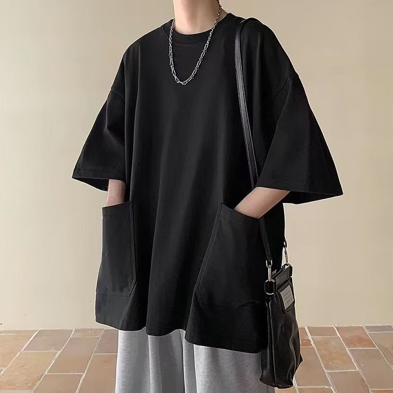 Men'S Oversized Short-Sleeve Workwear T-Shirt, Trendy American Retro Style, 5-Point Half-Sleeve, 2023 Heavy High Street Summer - Image 5