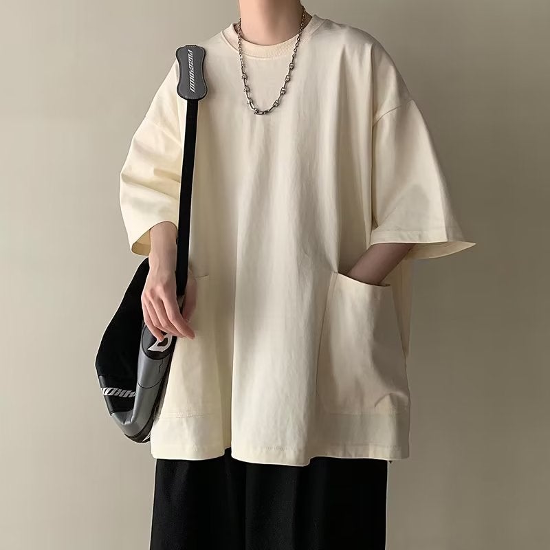 Men'S Oversized Short-Sleeve Workwear T-Shirt, Trendy American Retro Style, 5-Point Half-Sleeve, 2023 Heavy High Street Summer - Image 2