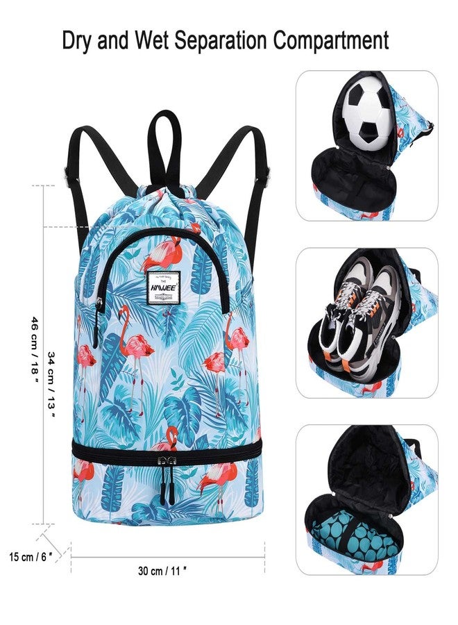 HAWEE Dry Wet Drawstring Backpack with Shoe Compartment for Women and Men Waterproof Yoga String Bag Outdoor Sports Rucksack for Gym/Beach/Swim Pool, Flamingo Blue - Image 4