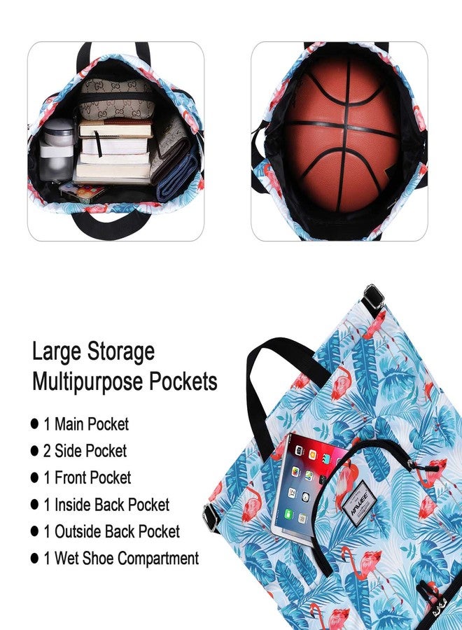 HAWEE Dry Wet Drawstring Backpack with Shoe Compartment for Women and Men Waterproof Yoga String Bag Outdoor Sports Rucksack for Gym/Beach/Swim Pool, Flamingo Blue - Image 3