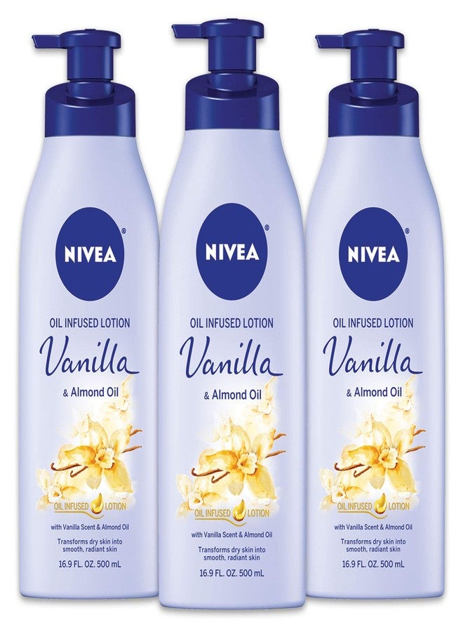 NIVEA Oil Infused Vanilla and Almond Oil Body Lotion for Women, Fast-Absorbing and Non-Greasy Vanilla Scented Lotion Moisturizes for 48 Hours, 16.9 Fl Oz Pump Bottle, Pack of 3