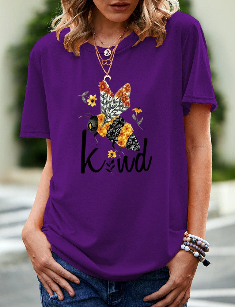 Wish Independent Station Like Bee Pattern Printed Short Sleeve T-Shirt For Women - Image 1