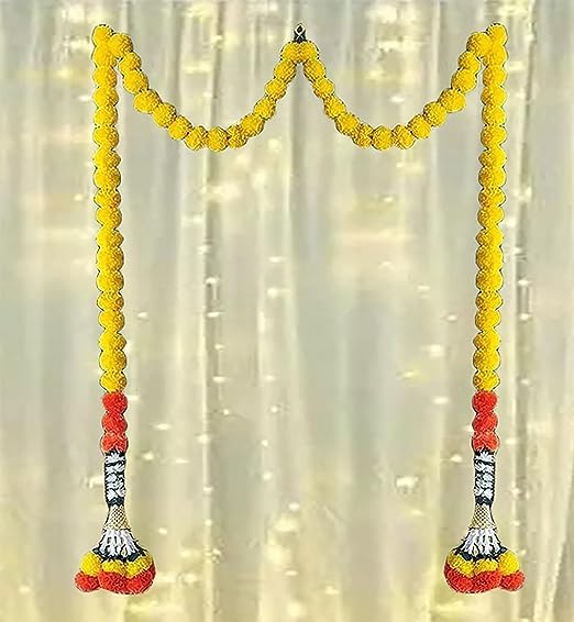 PlantaZee زهور الماريغولد الاصطناعية من بلانتا زي لتزيين الزهور لطقوس الزفاف زينة الأبواب توران جيندا فهول للمناسبات والأعراس 5 أقدام بألوان مختلطة مع أجراس عبوة من 10 - Image 3