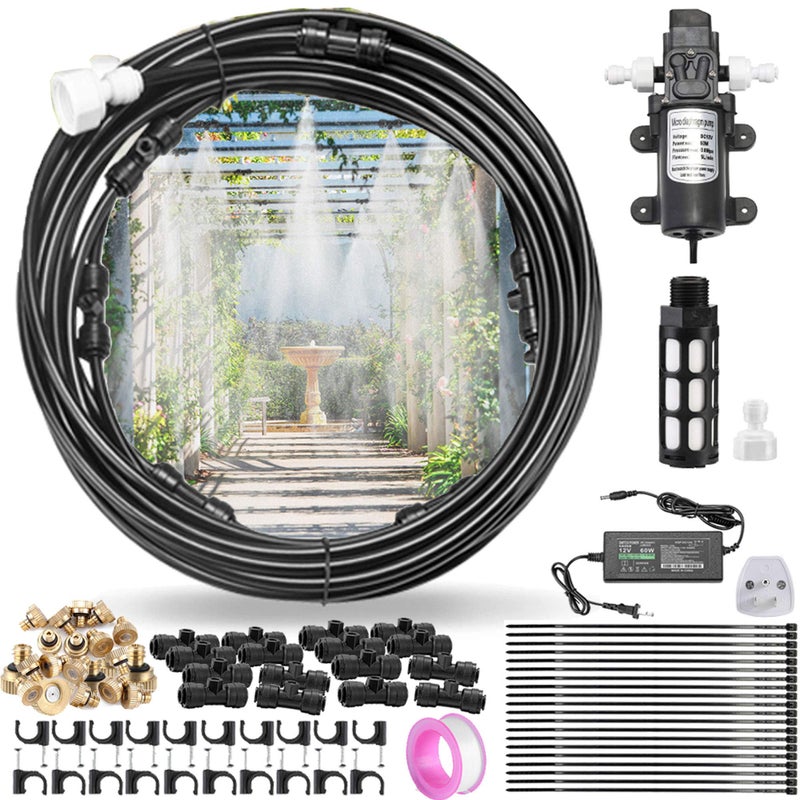 CozyCabin Outdoor Misting Cooling System with Pump - 40ft (12m) Misting Line with Filter + 6 Brass Mist Nozzles (3/4") for Patio Garden Greenhouse Watering Distribution System (12m (40ft)) - Image 1