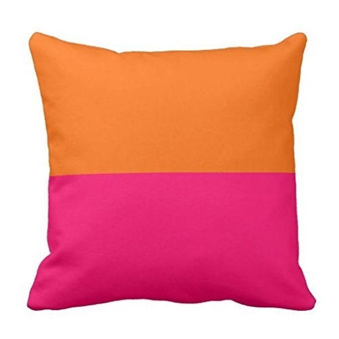 HALF ORANGE AND BRIGHT PINK THROW PILLOW CASE COVER 24X24 INCHES INCHES
