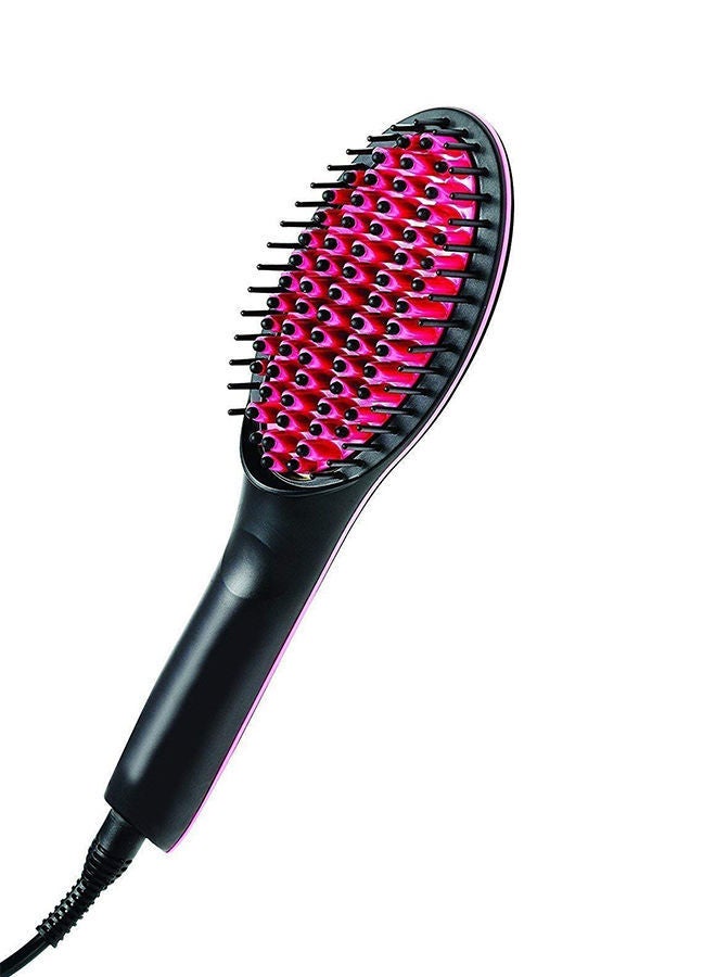 NIBEMINENT 2-In-1 Electric Hair Straightener Curler And Styler Brush Black/Pink - Image 1