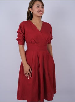 Women's Curve Collar Weaving Dress in Rio Red