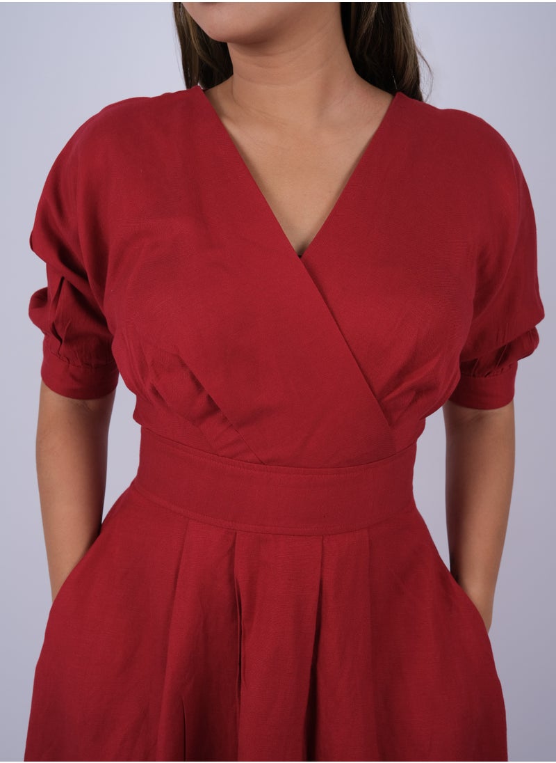 ONLY - Women's Curve Collar Weaving Dress in Rio Red - Image 1