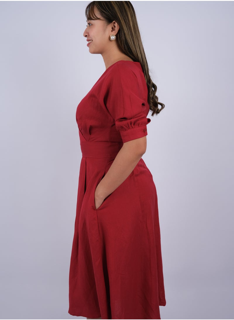 ONLY - Women's Curve Collar Weaving Dress in Rio Red - Image 1