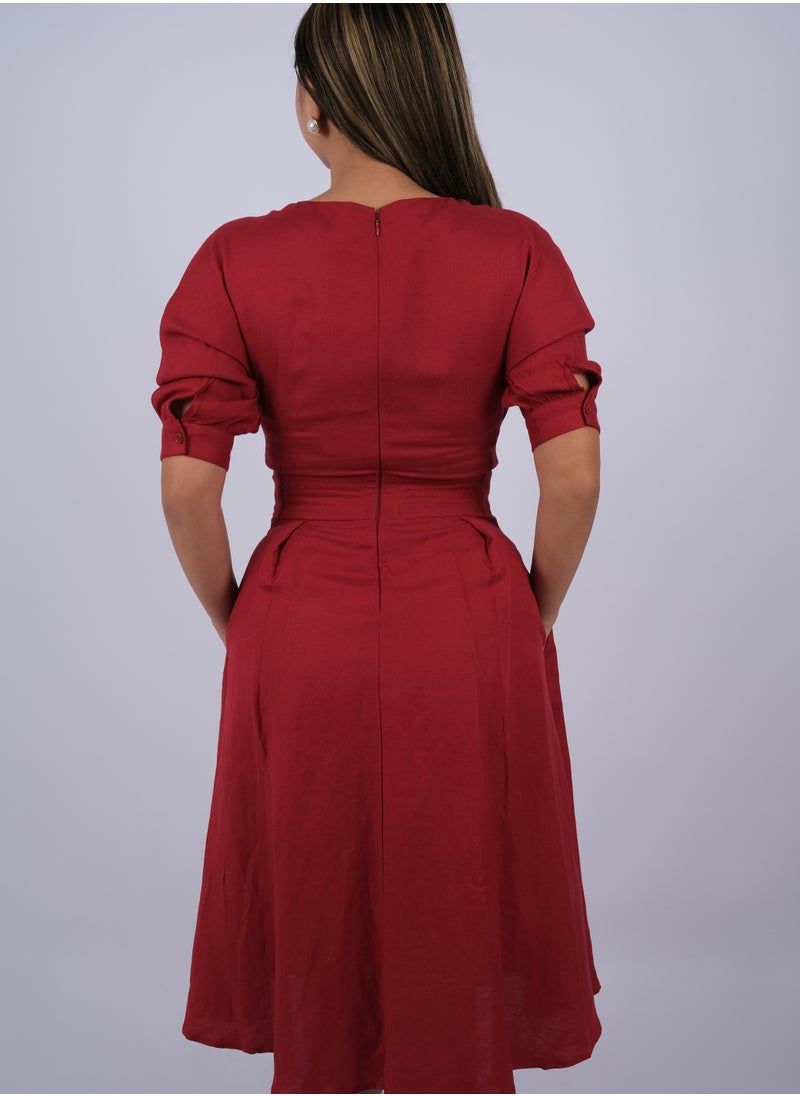 ONLY - Women's Curve Collar Weaving Dress in Rio Red - Image 1