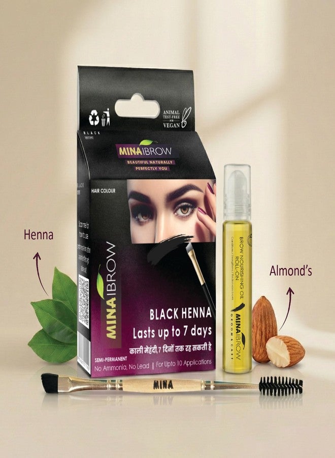 MinaiBrow Tint Kit Natural Spot Coloring Brow Tinting Powder (Black) with Eyebrow Nourishing Oil (10 ML) and Mascara brush - Image 2