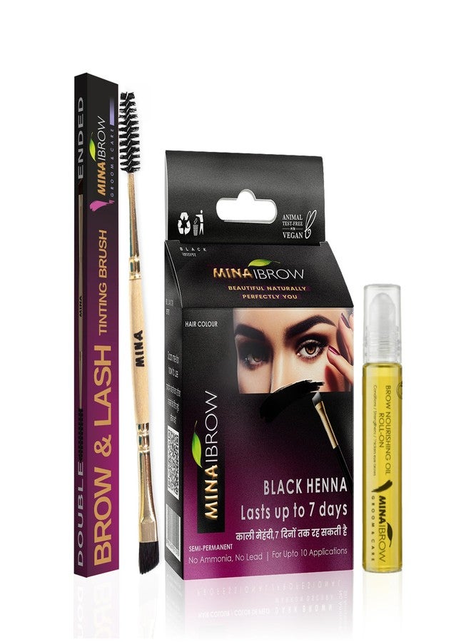 MinaiBrow Tint Kit Natural Spot Coloring Brow Tinting Powder (Black) with Eyebrow Nourishing Oil (10 ML) and Mascara brush - Image 1