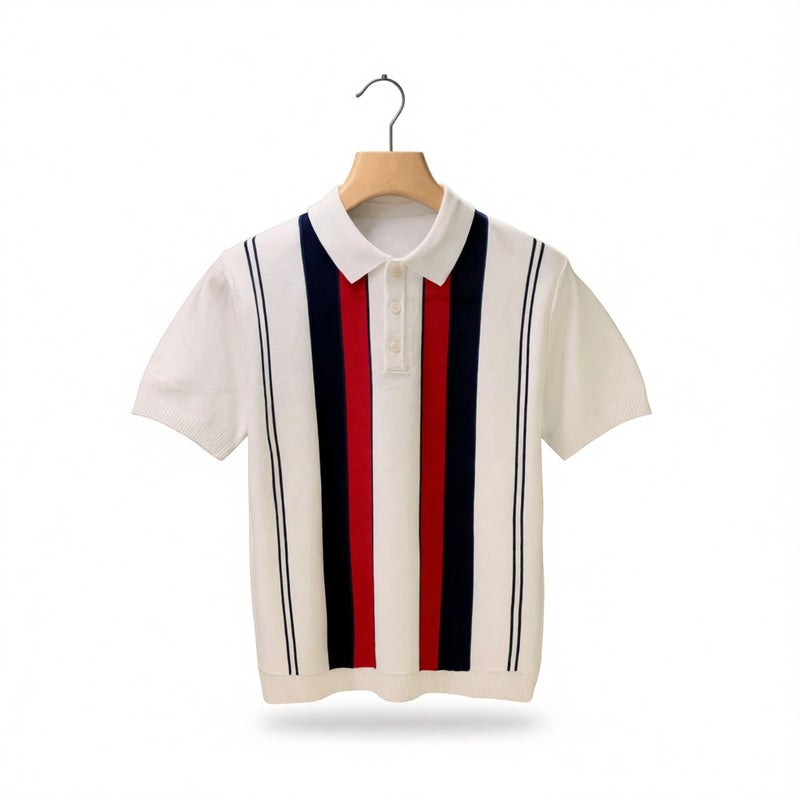 Men's Striped Polo Shirt Short Sleeve Casual Top