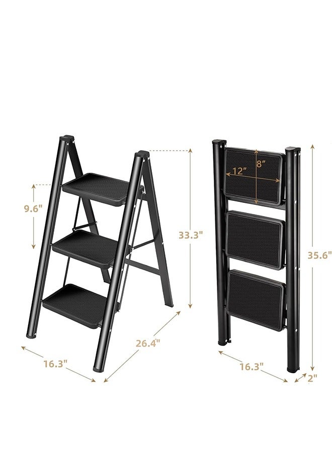 Cady One Portable folding 3 step ladder with extra wide anti-slip heavy duty steel pedal with hand grip - Image 2