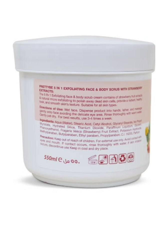 prettyBe 5 in 1 Exfoliating Face & Body Scrub With Strawberry Extract 550ml - Image 2