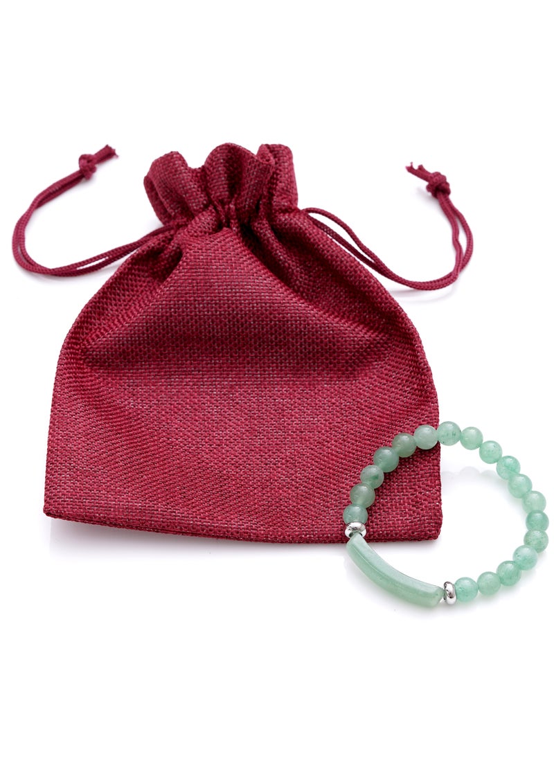 Subhati Bracelet with Green Aventurine Stone | 8 MM Beads - 18 | Metal Parts  - Image 2