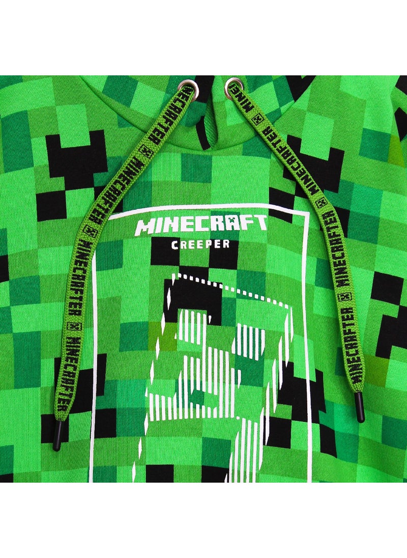 MINECRAFT - 360 Degree Creeper Printed Winter Kids Hooded Sweatshirt 8 - 13 Years Old Green - Image 1
