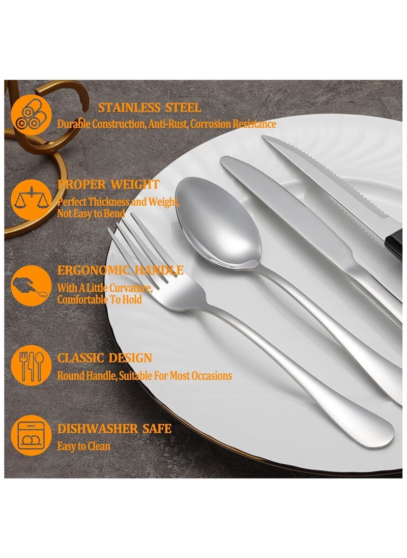 XiuWoo 24-Piece Stainless Steel Salad Fork  Dinner Fork Dinner Knife Steak Knife Dinner Spoon Tea Spoon Full Set Silver for Home Office Restaurant Hotel Silver  - Image 3
