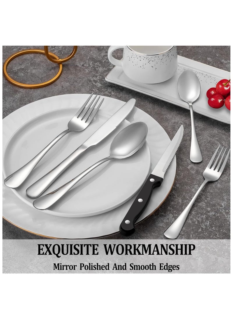 XiuWoo 24-Piece Stainless Steel Salad Fork  Dinner Fork Dinner Knife Steak Knife Dinner Spoon Tea Spoon Full Set Silver for Home Office Restaurant Hotel Silver  - Image 5
