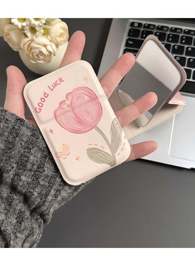 New Tulip-Shaped Cartoon High-Value Folding Mirror for Makeup Touch-Ups and Students - Image 1