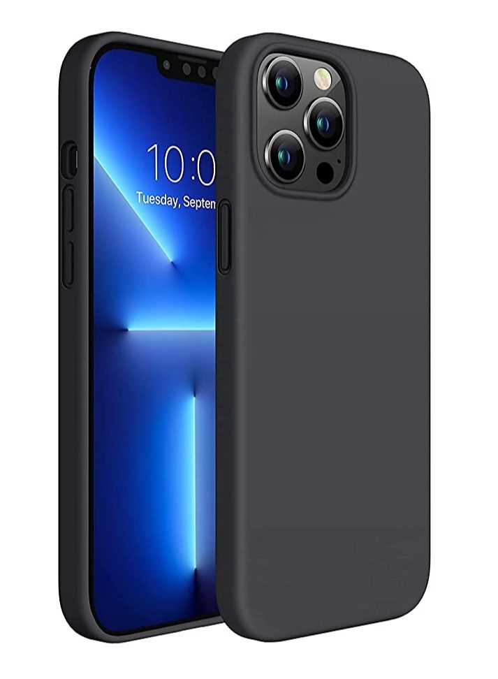 غطاء آيفون 13 برو ماكس 6.7 بوصة، غطاء واقي من السيليكون مع بطانة ميكروفايبر ناعمة، غطاء رفيع مضاد للخدش لغطاء آيفون 13 برو ماكس (أسود) - Image 1