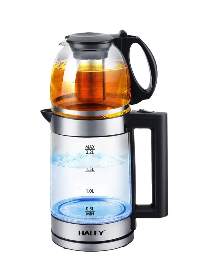 Haley 2-in-1 Tea Maker, 2.2L Glass Kettle + 1L Teapot with Strainer Electric Heat Kettle (2in1 Electric Kettle) - Image 1