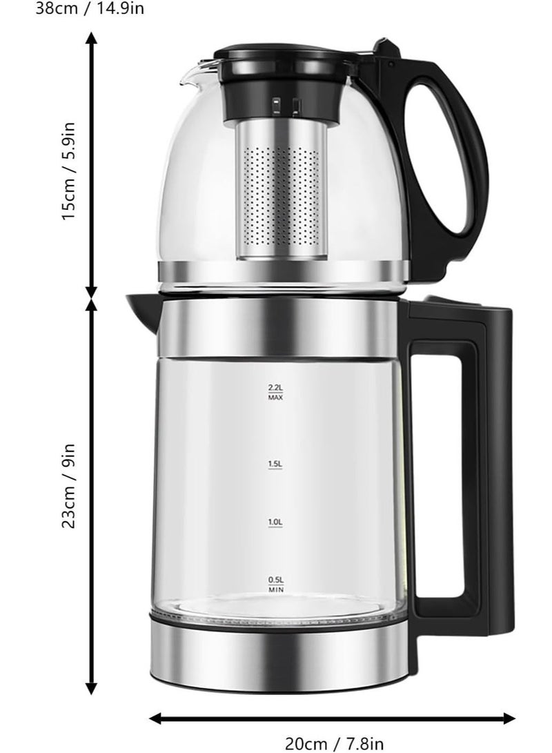 Haley 2-in-1 Tea Maker, 2.2L Glass Kettle + 1L Teapot with Strainer Electric Heat Kettle (2in1 Electric Kettle) - Image 3