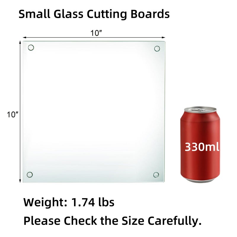 Hacaroa Set of 4 Tempered Glass Cutting Board, 10"x10" Small Square Chopping Board with Rubber Feet, Non-slip Placement Tray for Kitchen Countertop, Christmas Gifts, Shatter-Resistant, Clear - Image 2