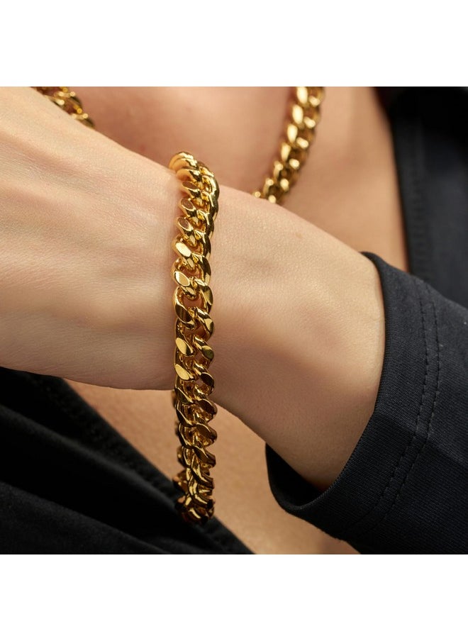 Lifetime Jewelry LIFETIME JEWELRY 9mm Miami Curb Cuban Link Chain Bracelet 24k Real Gold Plated (Gold, 8 inches)  - Image 3