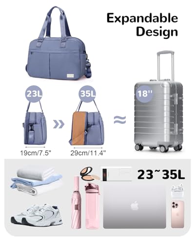 Outplea 2335L Expandable Travel Duffel Bag for Men Women Waterproof Carry on Weekender Bag with Wet Pocket Misty Blue - Image 3