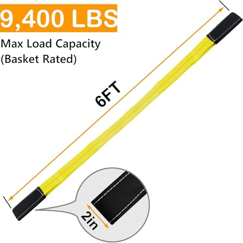 Trekassy 2 Pack 6' x 2" Lifting Sling Straps, 6ft Lifting Straps with 9,400 lbs Basket Rated Capacity, Heavy Duty Nylon Tree Saver Recovery Strap Web - Image 2