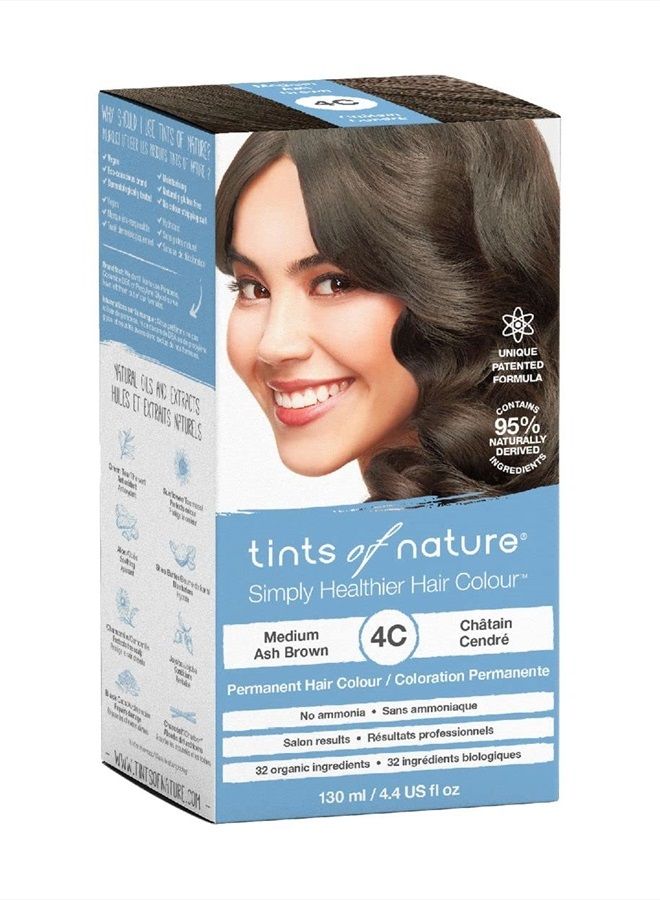 tints of nature Permanent Hair Dye, Nourishes Hair & Covers Greys, 1 x 130ml - 4C Medium Ash Brown - Image 2