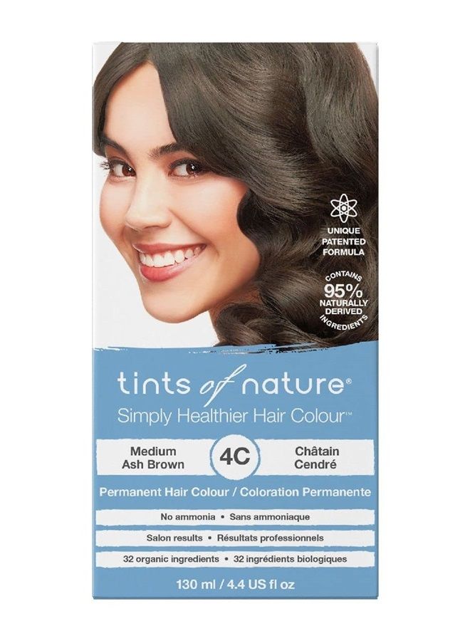 tints of nature Permanent Hair Dye, Nourishes Hair & Covers Greys, 1 x 130ml - 4C Medium Ash Brown - Image 1