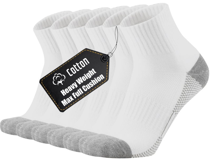 ONKE Max Cushion Low Cut Quarter Socks for Men Athletic Running Training Workout Sports Exercise Breathable Moisture Control(White L)