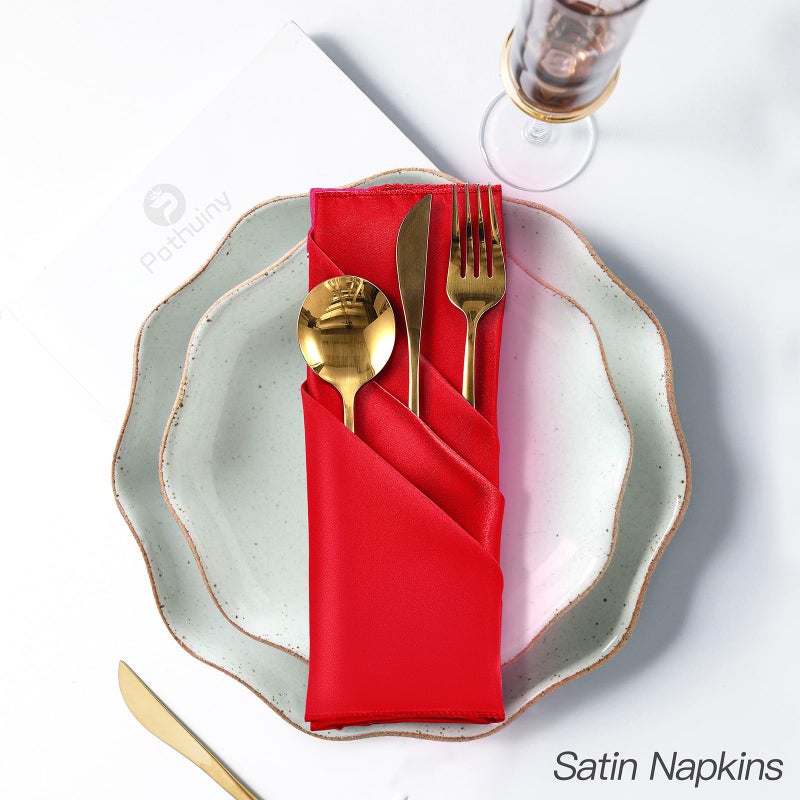 P Pothuiny 12 Pcs Silky Red Satin Napkins 17 X 17 Inches  Square Smooth Wedding Dinner Napkins Satin Cloth Napkins Table Napkins For Banquet Party Restaurant Decor  Thanksgiving  Christmas - Image 5