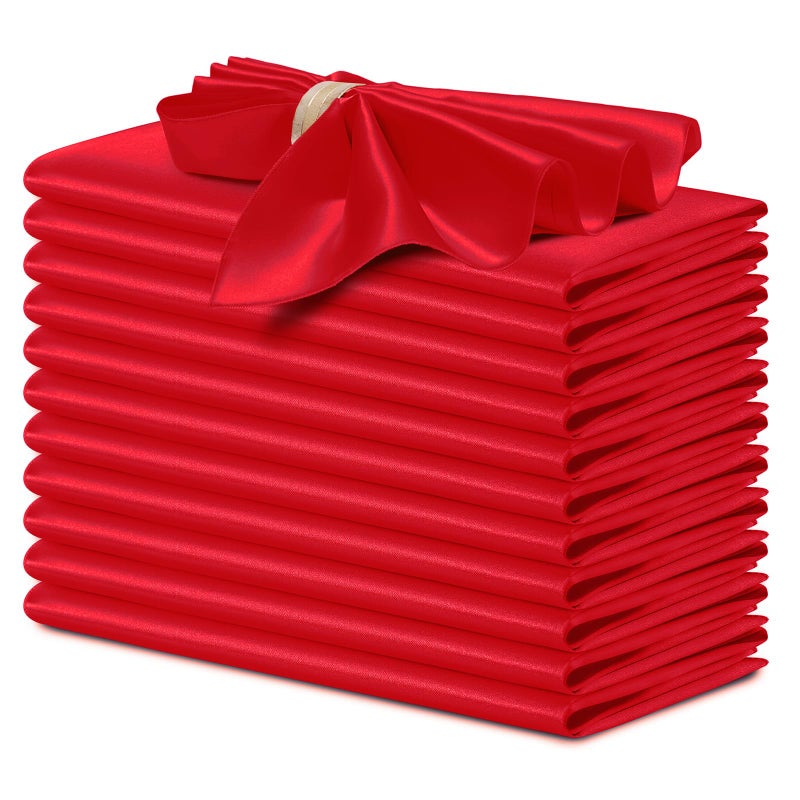 P Pothuiny 12 Pcs Silky Red Satin Napkins 17 X 17 Inches  Square Smooth Wedding Dinner Napkins Satin Cloth Napkins Table Napkins For Banquet Party Restaurant Decor  Thanksgiving  Christmas - Image 1