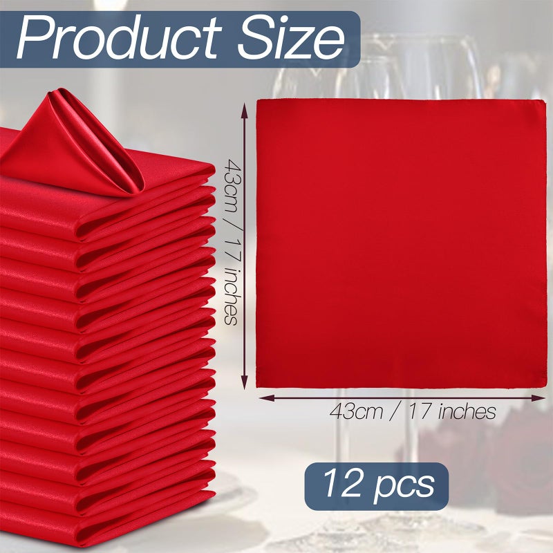 P Pothuiny 12 Pcs Silky Red Satin Napkins 17 X 17 Inches  Square Smooth Wedding Dinner Napkins Satin Cloth Napkins Table Napkins For Banquet Party Restaurant Decor  Thanksgiving  Christmas - Image 2