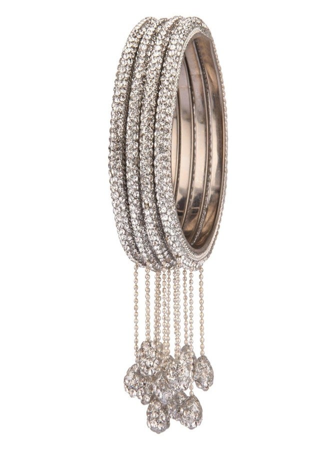 Efulgenz Crystal Bangle Bracelet Indian Bangle Set with Beaded Hanging Tassels Charms Bridal Rhinestone Bracelet Wedding Party Fashion Jewelry Set for Women (4 Pcs) Size 2.6 - Image 1