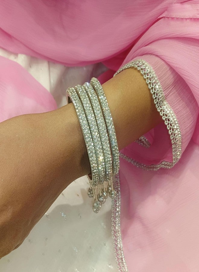 Efulgenz Crystal Bangle Bracelet Indian Bangle Set with Beaded Hanging Tassels Charms Bridal Rhinestone Bracelet Wedding Party Fashion Jewelry Set for Women (4 Pcs) Size 2.6 - Image 4