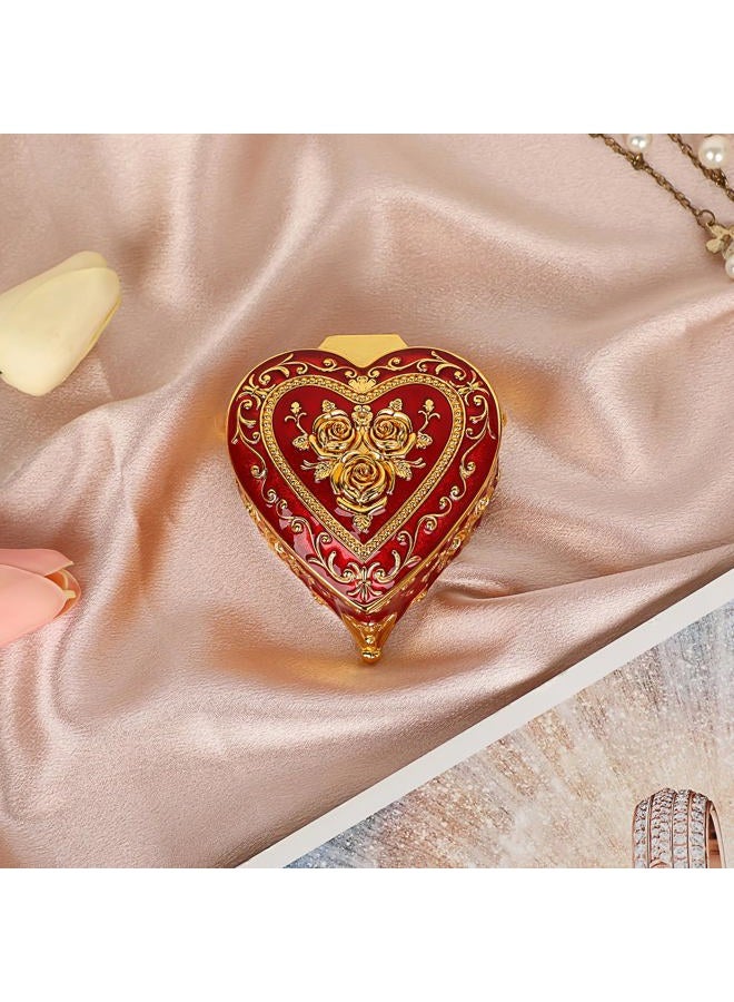 Hipiwe Vintage Heart Shaped Metal Jewelry Box Small Red Trinket Box For Girls - Image 2