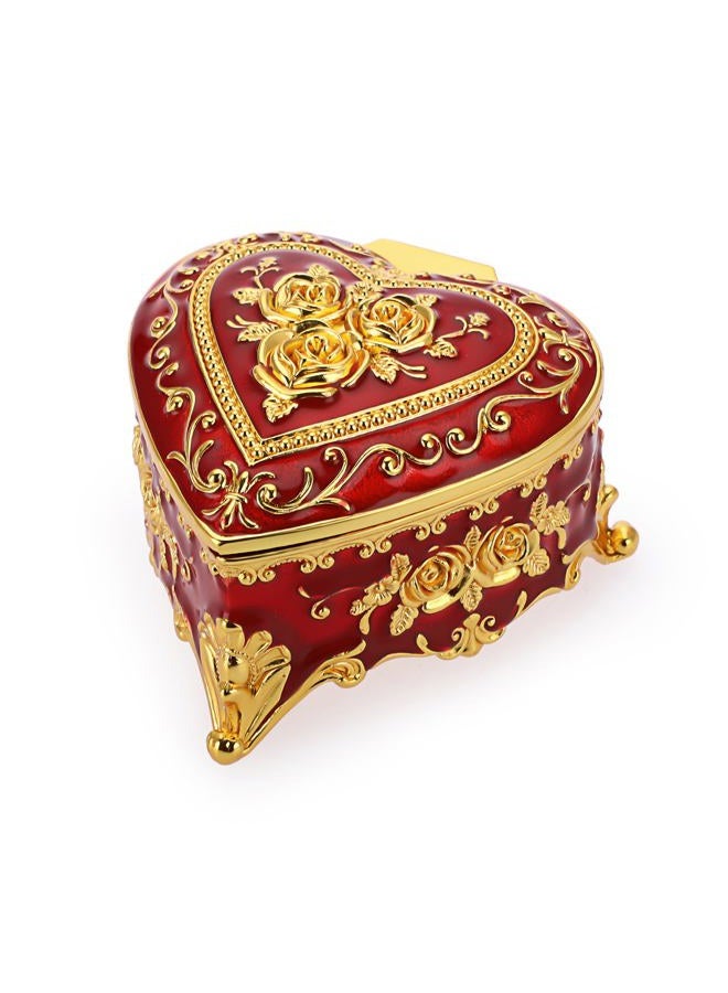 Hipiwe Vintage Heart Shaped Metal Jewelry Box Small Red Trinket Box For Girls - Image 1