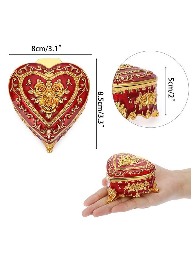 Hipiwe Vintage Heart Shaped Metal Jewelry Box Small Red Trinket Box For Girls - Image 3
