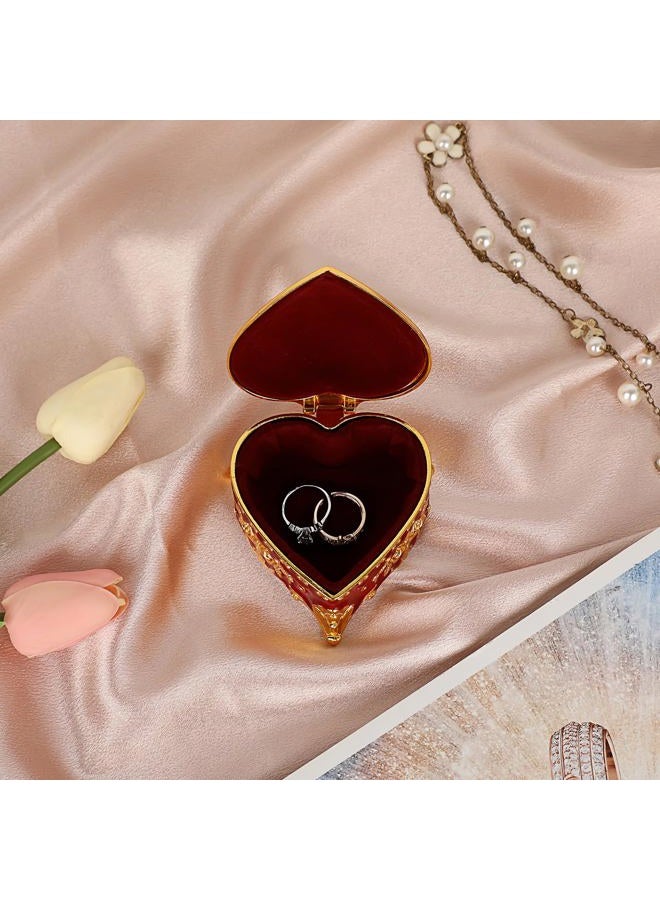 Hipiwe Vintage Heart Shaped Metal Jewelry Box Small Red Trinket Box For Girls - Image 4