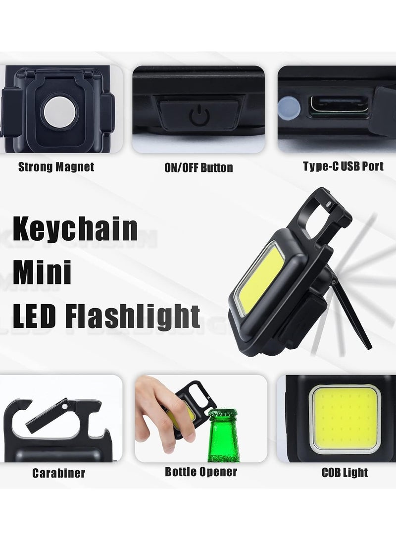 ELTRAZONE Pack of 2, COB LED Flood Rechargeable Keychain Light, Carabiner Pocket Size Emergency Mini LED Flashligh, Camping Light, Folding Bracket Bottle Opener, Strong Magnet Base - Image 4