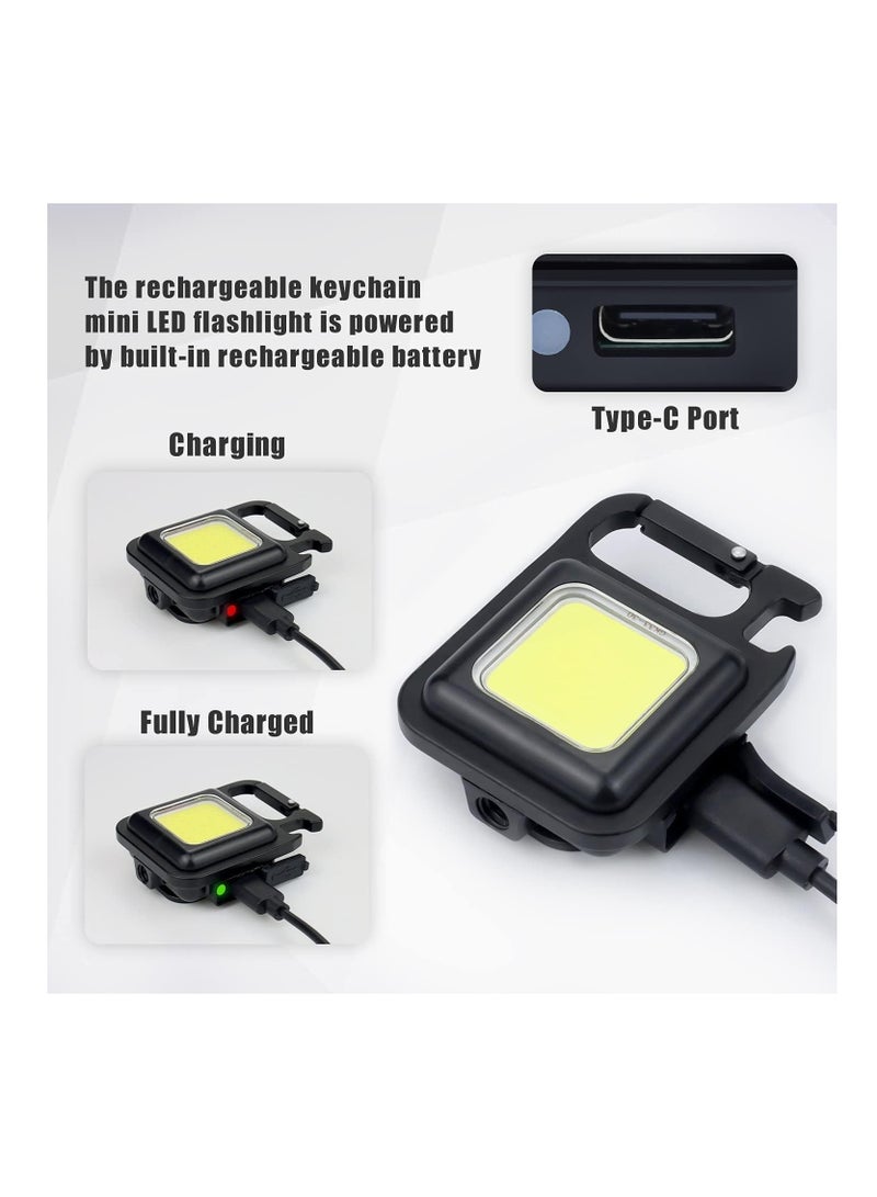 ELTRAZONE Pack of 2, COB LED Flood Rechargeable Keychain Light, Carabiner Pocket Size Emergency Mini LED Flashligh, Camping Light, Folding Bracket Bottle Opener, Strong Magnet Base - Image 5
